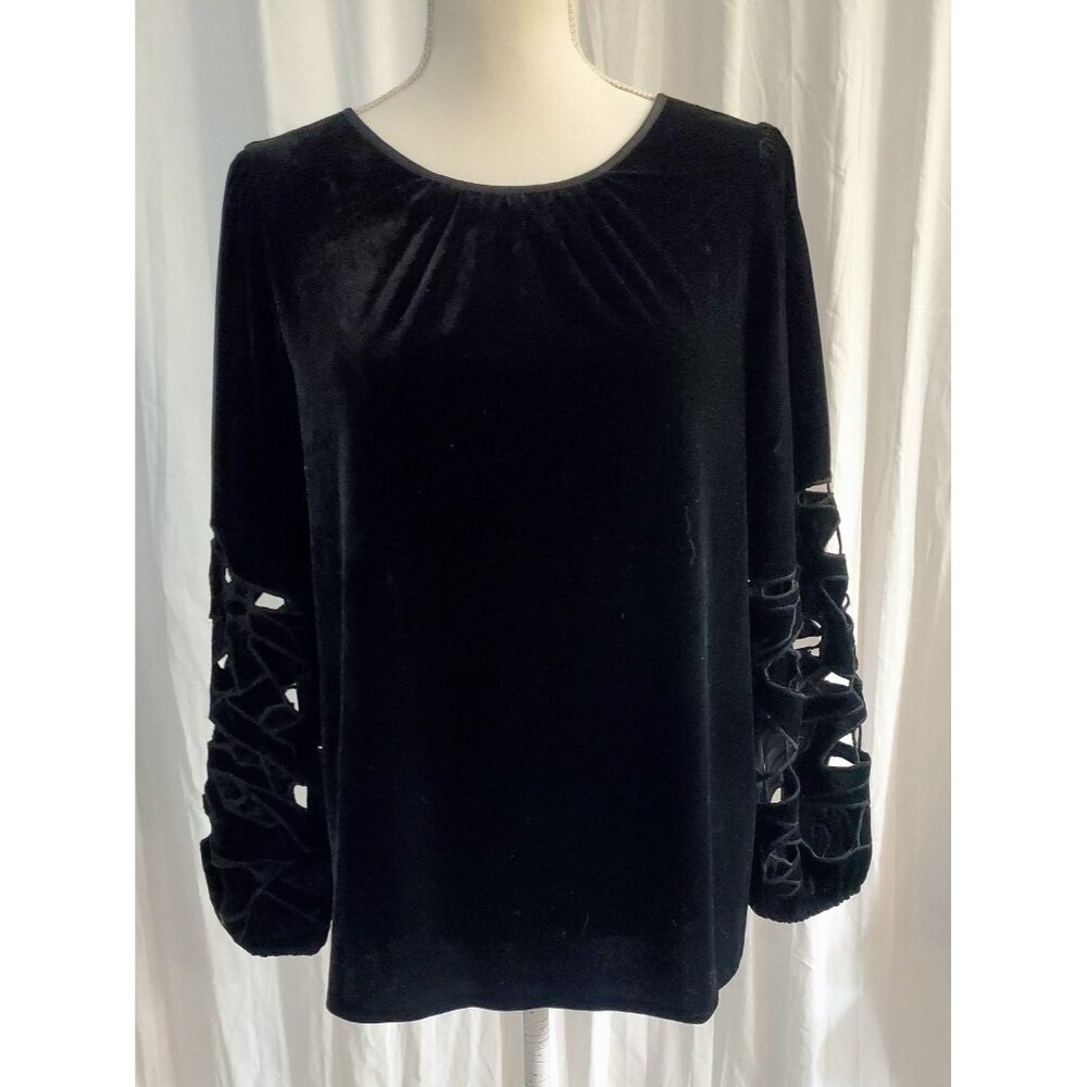 Joie Black Velvet Top Long Cut Out Baloon Sleeve Dark Romantic/Academia Festival